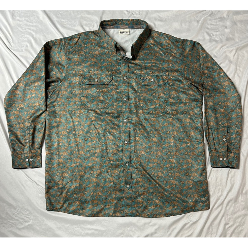 Drover Cowboy Threads Mens 2XL Teal Paisley Pearl Snap Vented Western Shirt D170